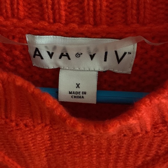 Ava & Viv Pom Pom Cable Knit Red Long Sweater - Picture 3 of 5